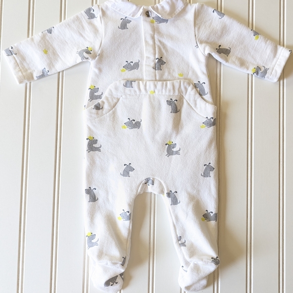 Jacadi White and Gray Dog Print Footies One Piece - Picture 3 of 9